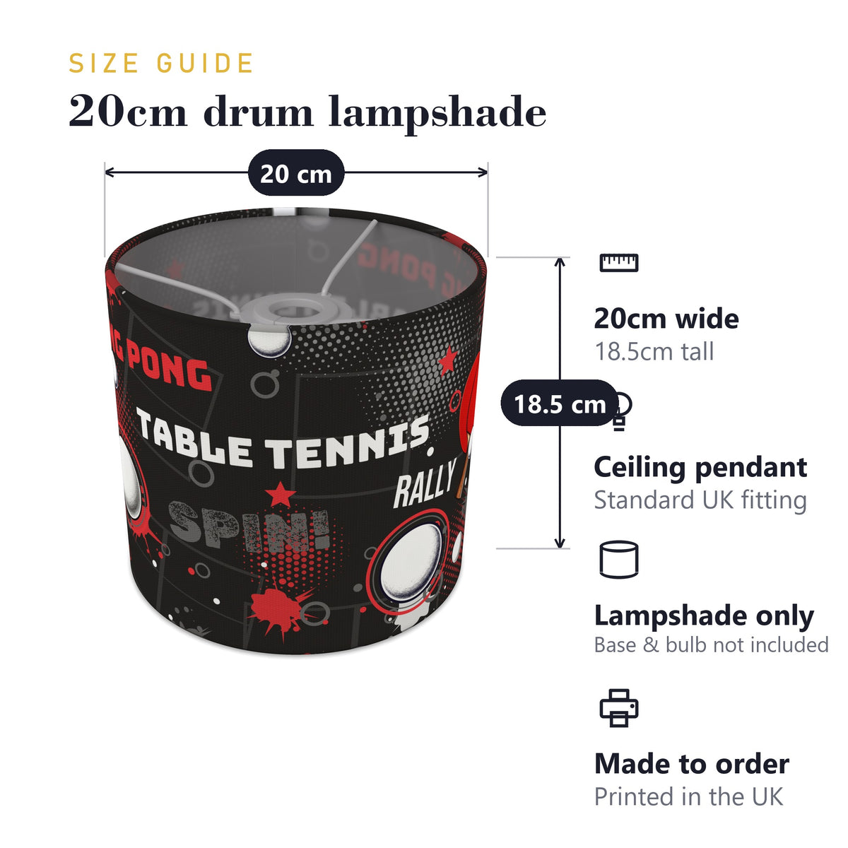 Black Ping Pong Rally lampshade - 20cm x 18.5cm Ceiling - photo 7