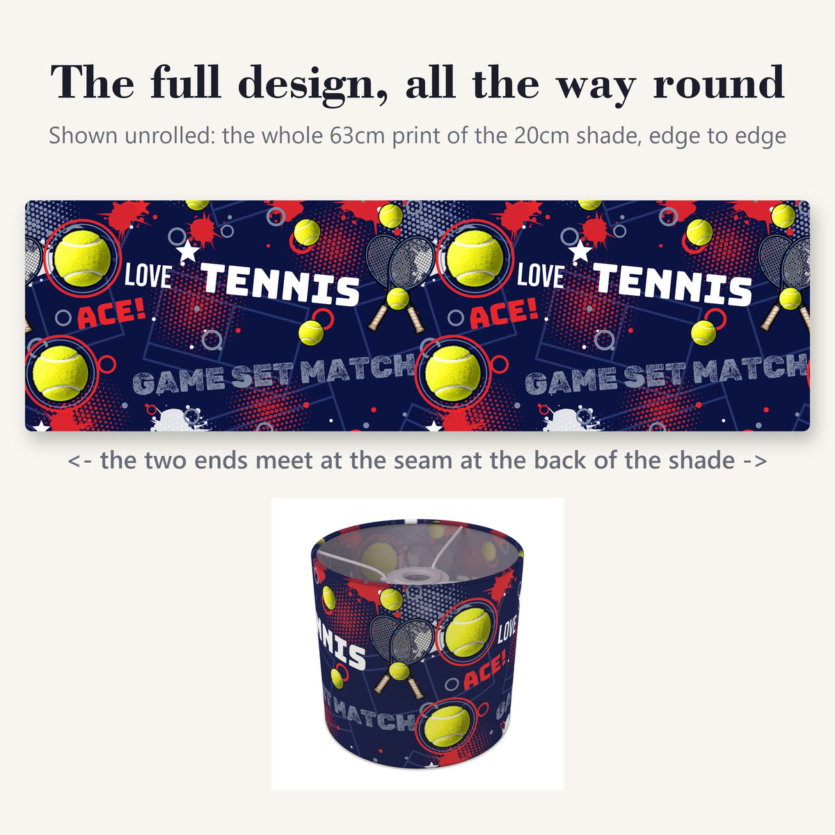 Navy Tennis Ace lampshade - 20cm x 18.5cm Ceiling - photo 9