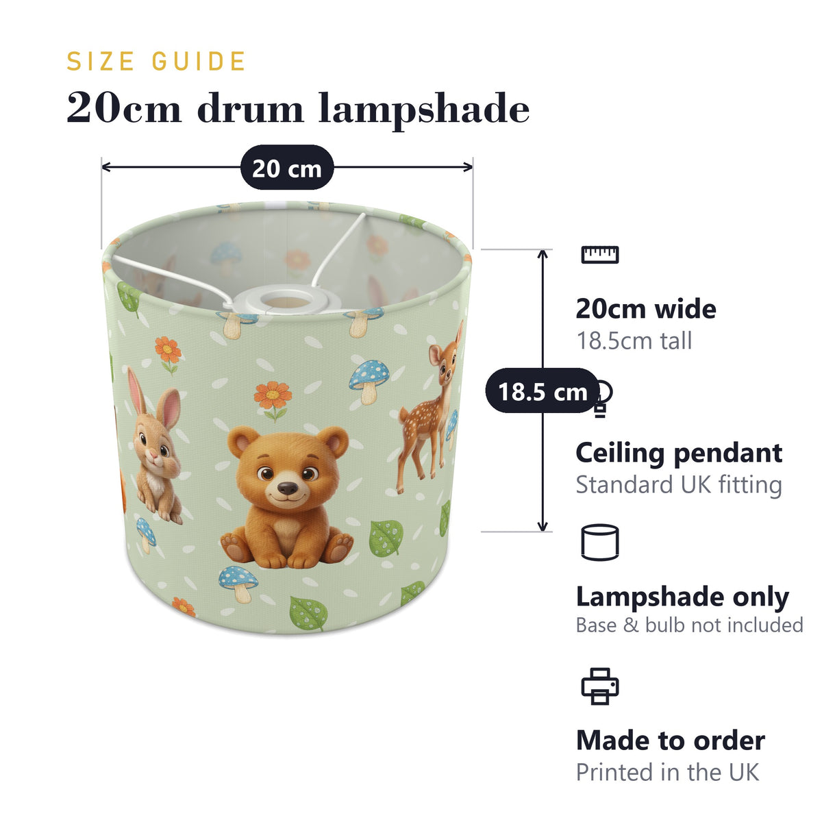 Sage Baby Woodland Friends lampshade - 20cm x 18.5cm Ceiling - photo 7