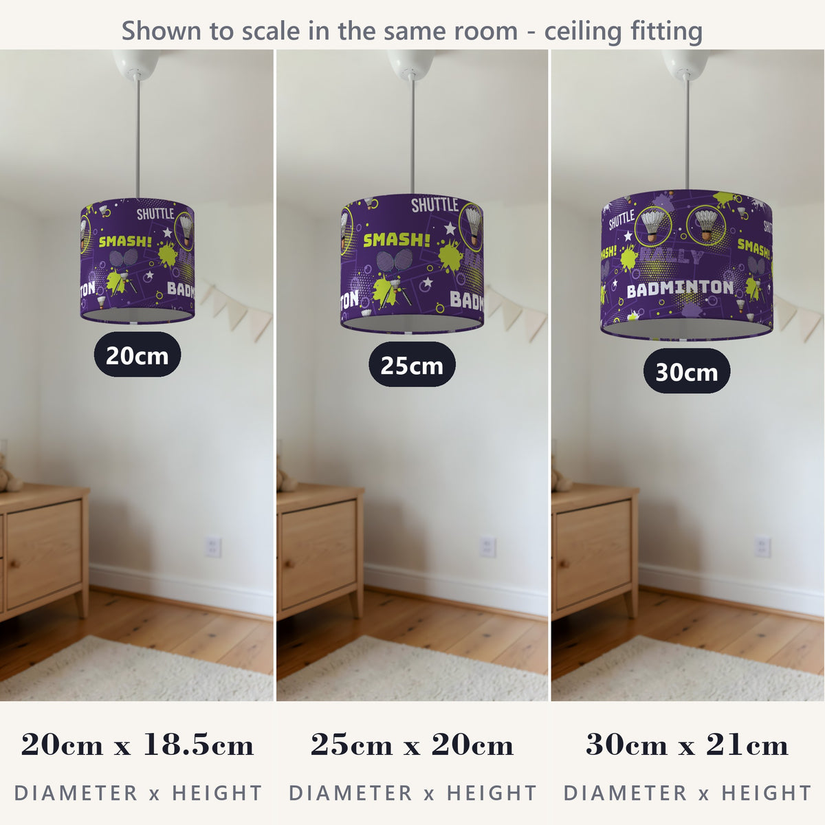 Purple Badminton Smash lampshade - 20cm x 18.5cm Ceiling - photo 4