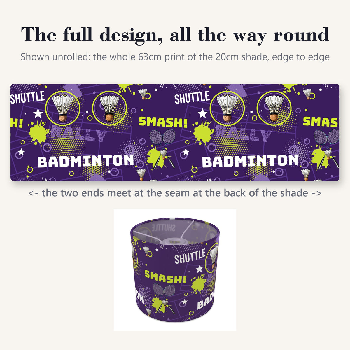 Purple Badminton Smash lampshade - 20cm x 18.5cm Ceiling - photo 9