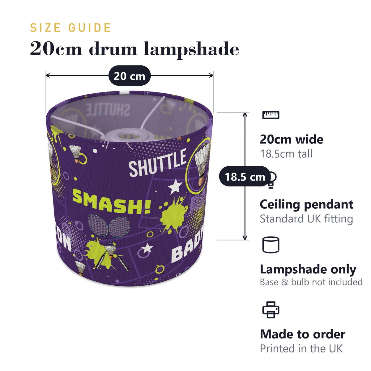 Purple Badminton Smash lampshade - 20cm x 18.5cm Ceiling - photo 7