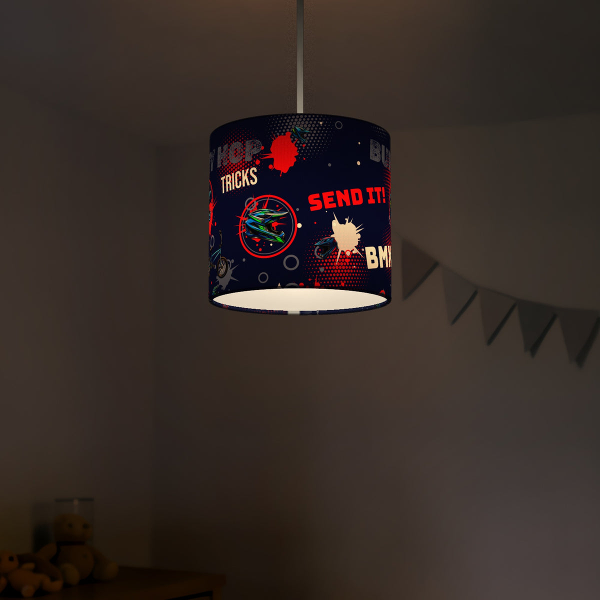 Navy Blue BMX Tricks lampshade - 20cm x 18.5cm Ceiling - photo 5