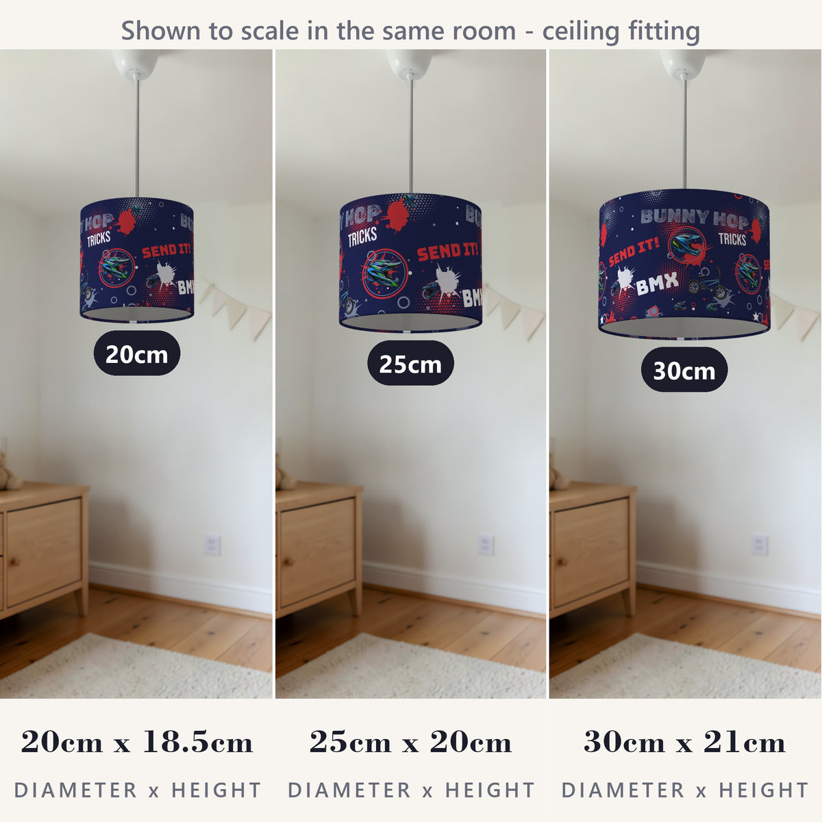 Navy Blue BMX Tricks lampshade - 20cm x 18.5cm Ceiling - photo 4