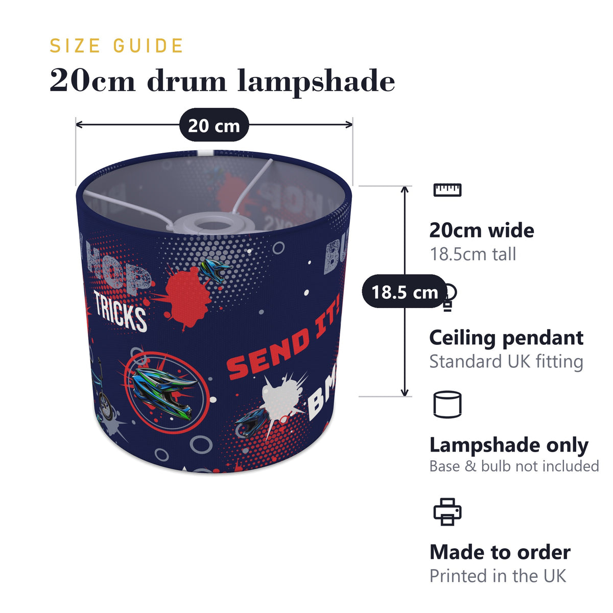 Navy Blue BMX Tricks lampshade - 20cm x 18.5cm Ceiling - photo 7