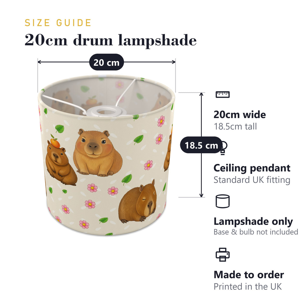 Cream Capybara Chill lampshade - 20cm x 18.5cm Ceiling - photo 7