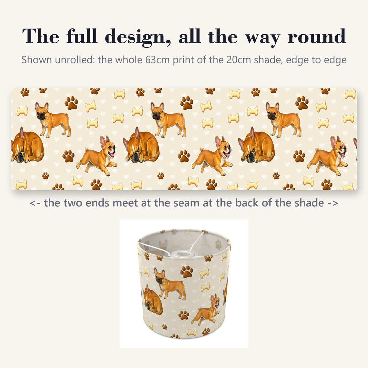 Cream French Bulldog Love lampshade - 20cm x 18.5cm Ceiling - photo 9