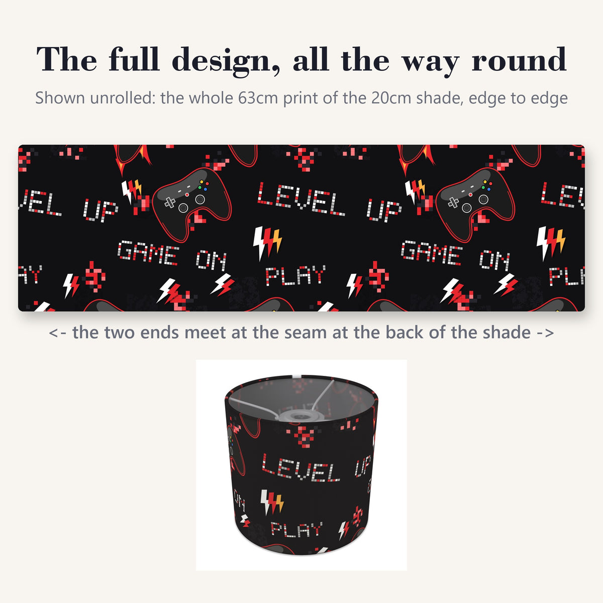 Black Game On lampshade - 20cm x 18.5cm Ceiling - photo 9