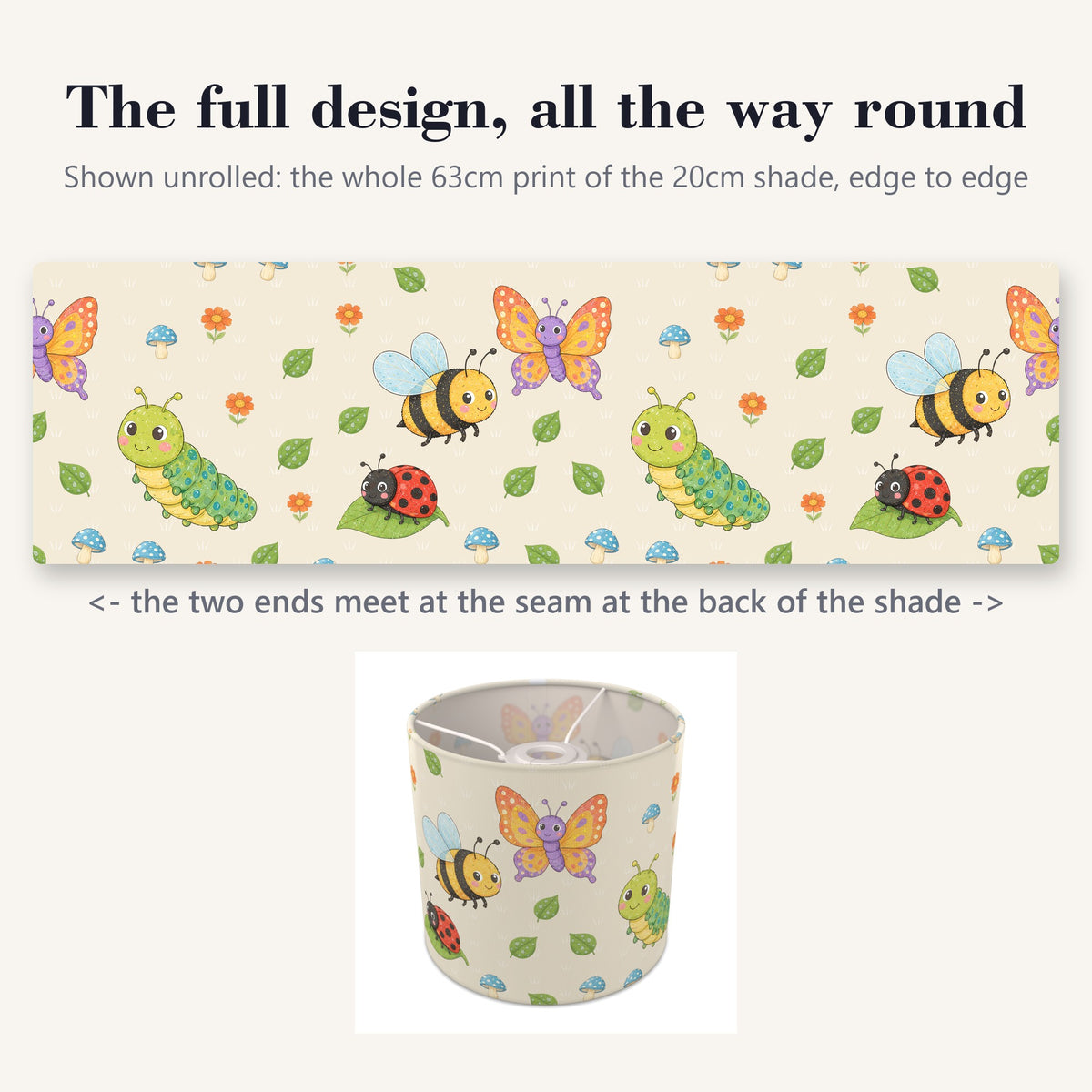 Cream Garden Bugs lampshade - 20cm x 18.5cm Ceiling - photo 9