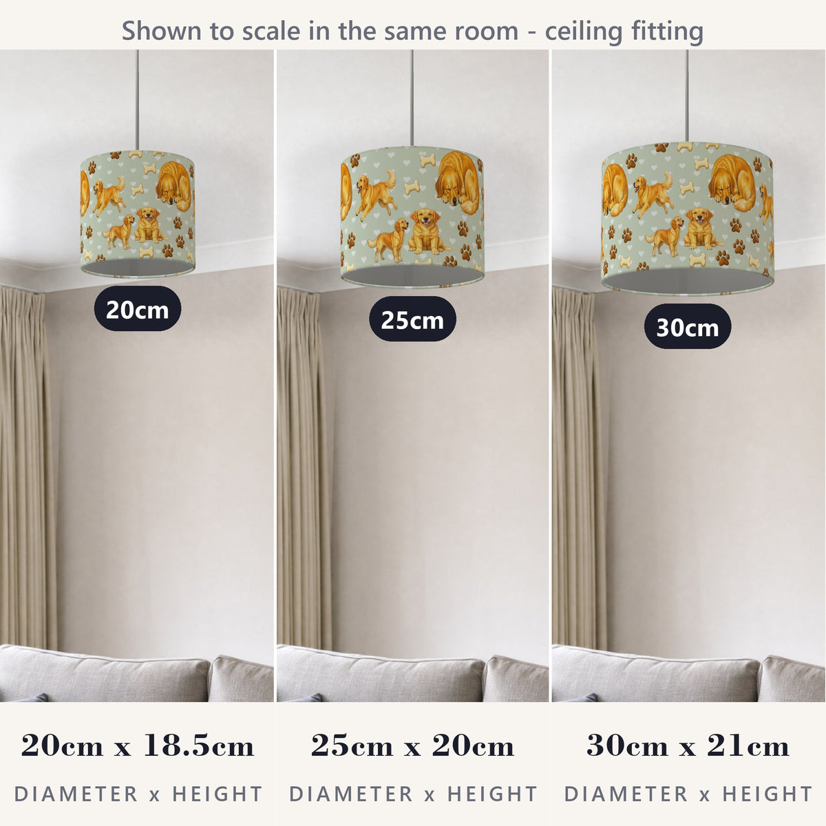 Sage Golden Retriever Love lampshade - 20cm x 18.5cm Ceiling - photo 4