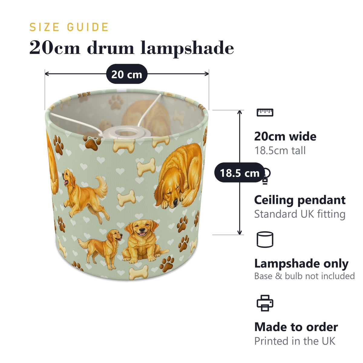 Sage Golden Retriever Love lampshade - 20cm x 18.5cm Ceiling - photo 7