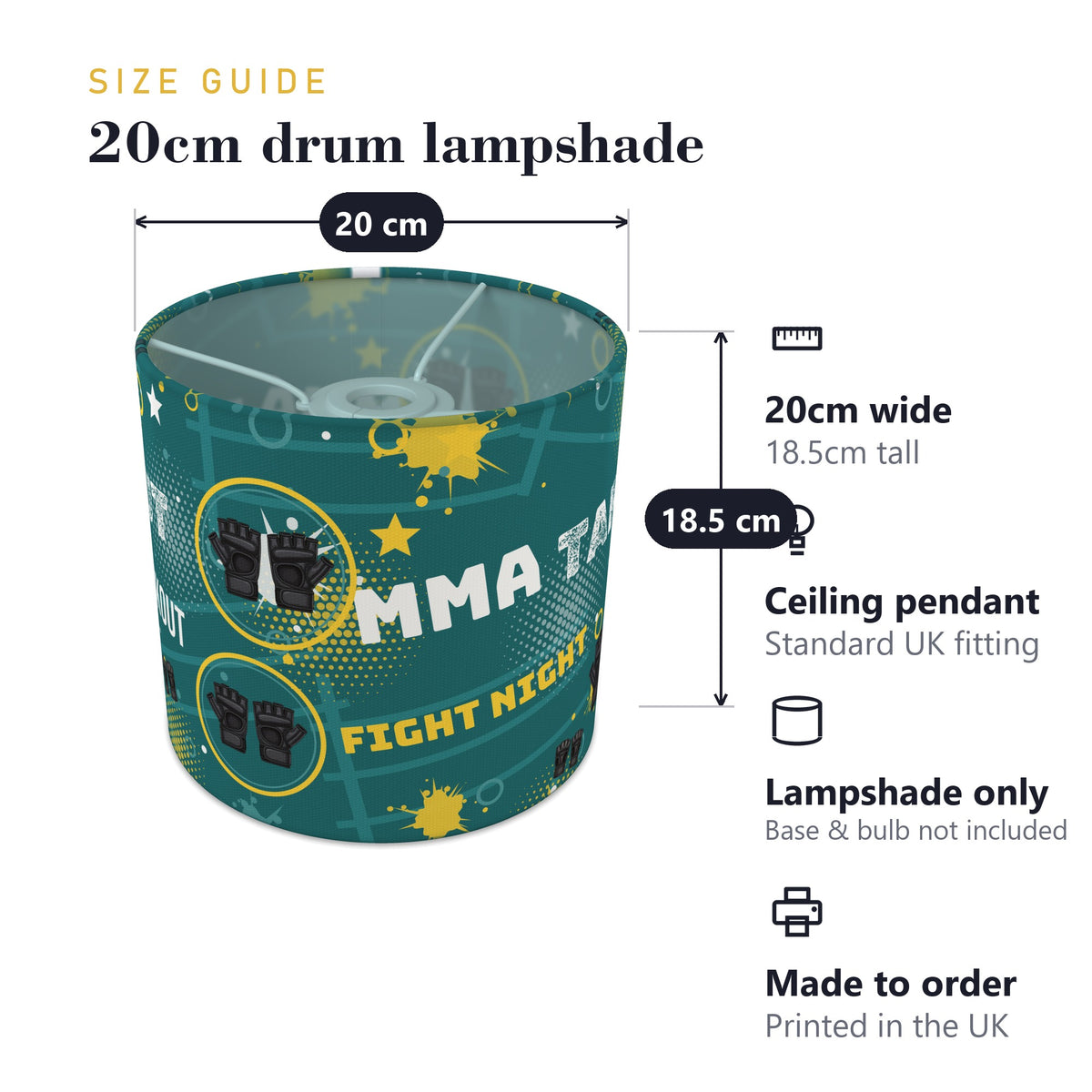 Teal Fight Night lampshade - 20cm x 18.5cm Ceiling - photo 7