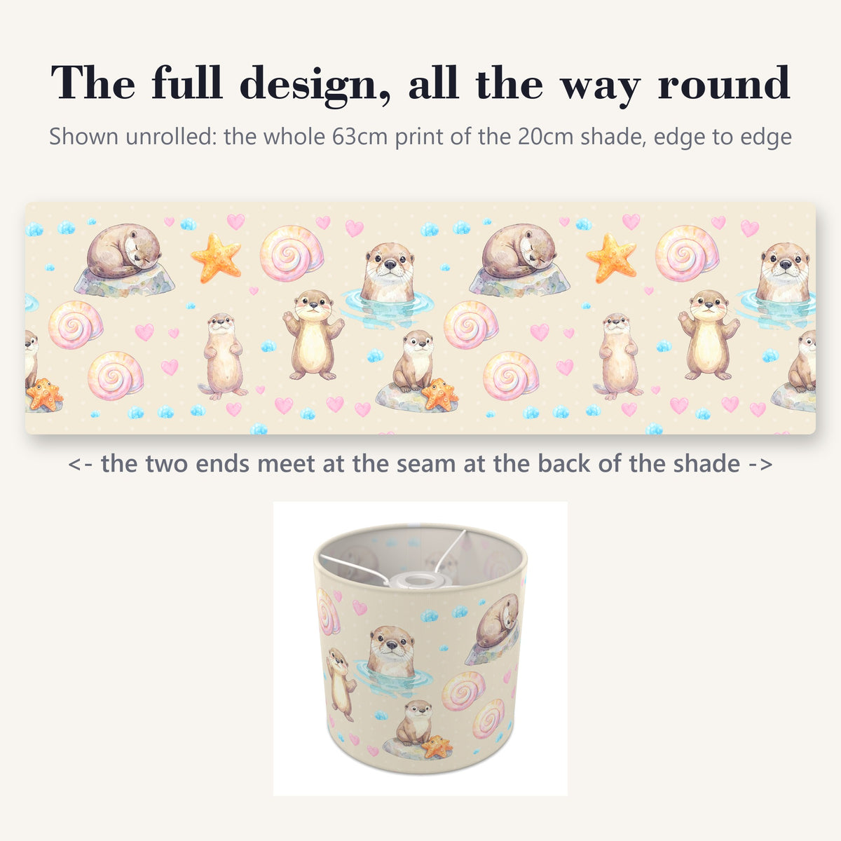 Cream Otter Friends lampshade - 20cm x 18.5cm Ceiling - photo 9