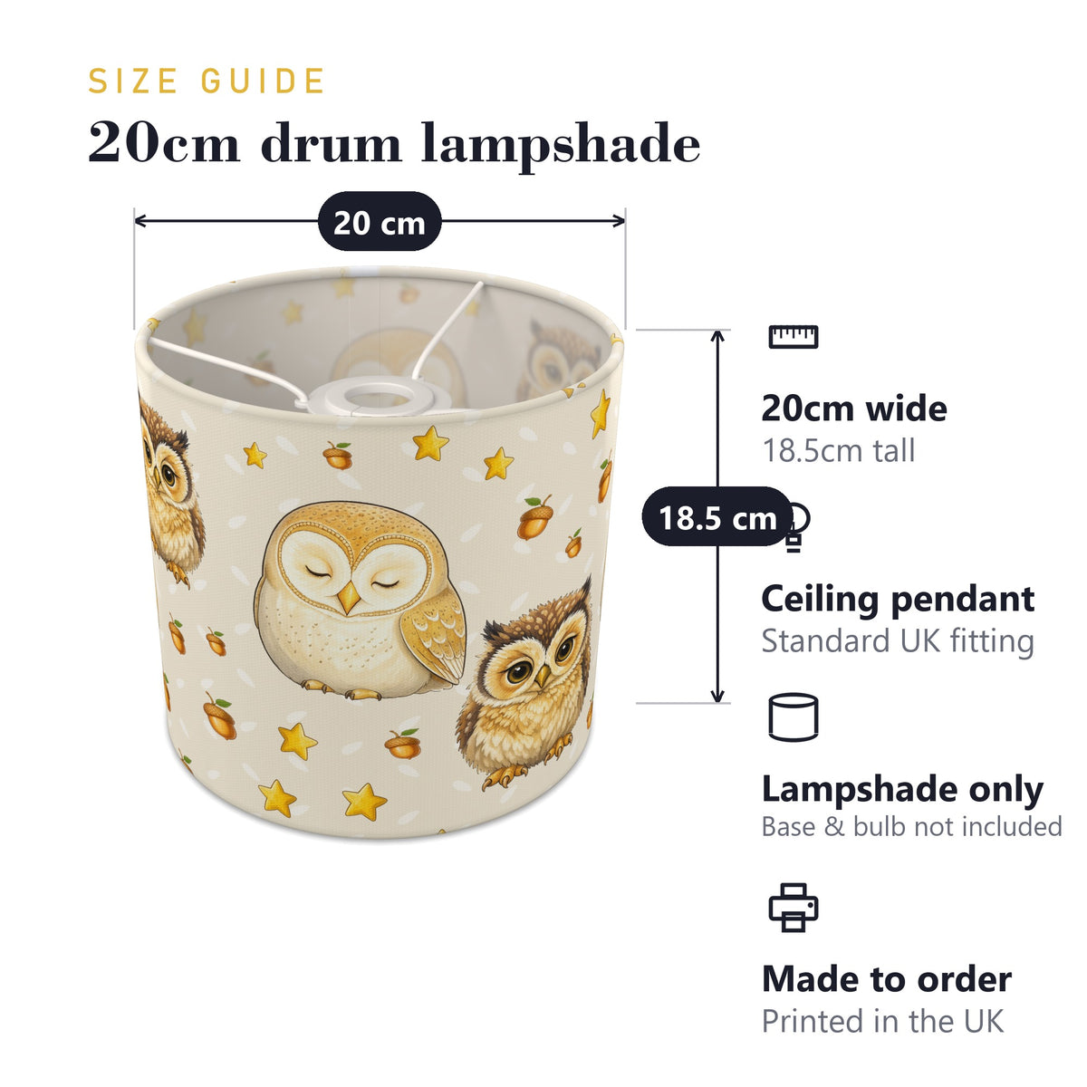 Cream Night Owls lampshade - 20cm x 18.5cm Ceiling - photo 7