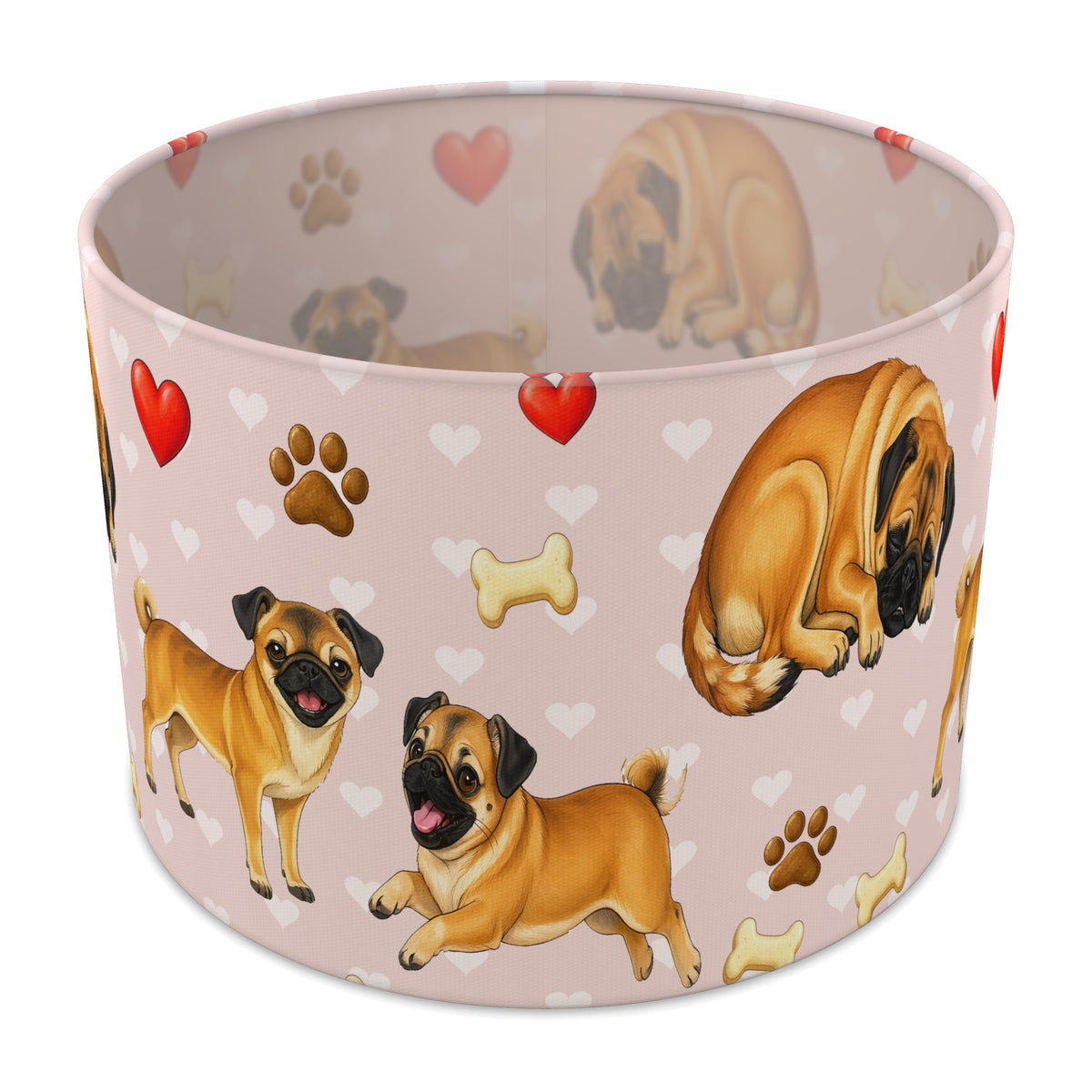Blush Pug Love lampshade - 30cm x 21cm Table