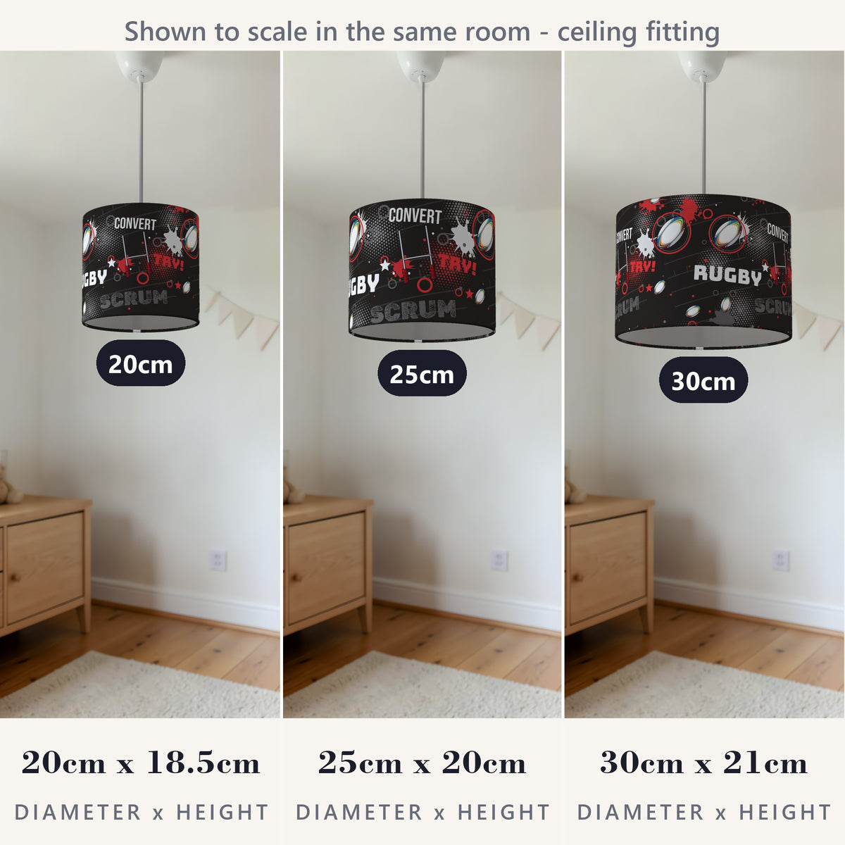 Black Rugby Crazy lampshade - 20cm x 18.5cm Ceiling - photo 4