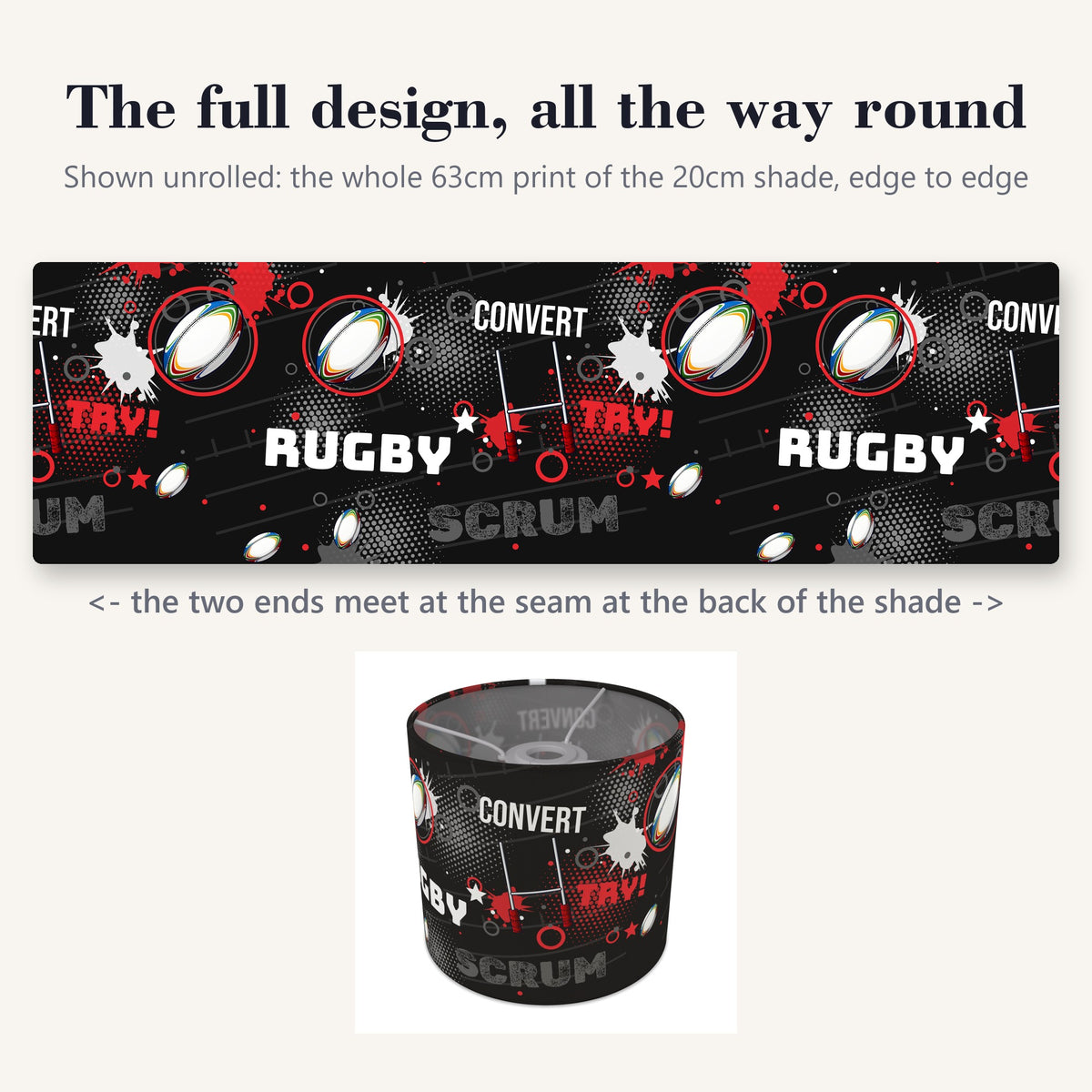 Black Rugby Crazy lampshade - 20cm x 18.5cm Ceiling - photo 9