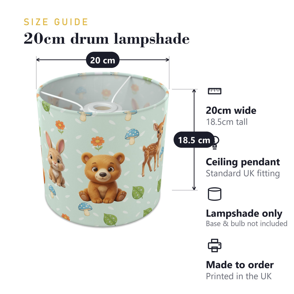 Mint Baby Woodland Friends lampshade - 20cm x 18.5cm Ceiling - photo 7