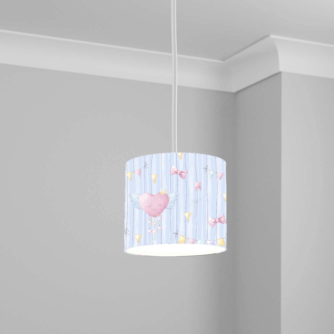 Pastel Hearts and Bows Pattern Ceiling Lampshade Lightshade for Nursery - 20cm x 18.5cm