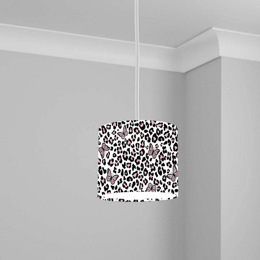 Pink Butterfly and Leopard Print Ceiling Lampshade Lightshade for Nursery - 20cm x 18.5cm