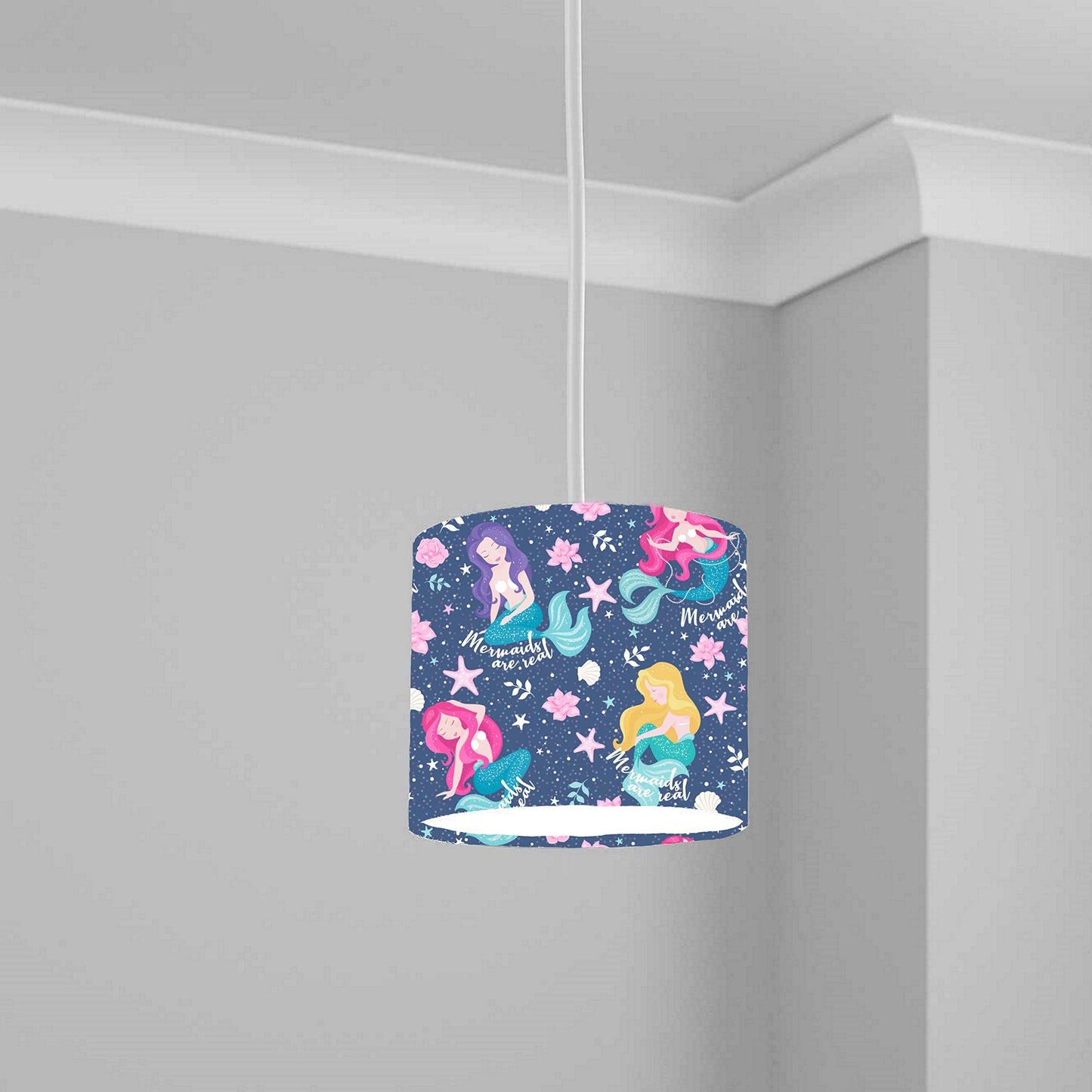 Pink Mermaid and Starry Night Ceiling Lampshade Lightshade for Nursery - 20cm x 18.5cm