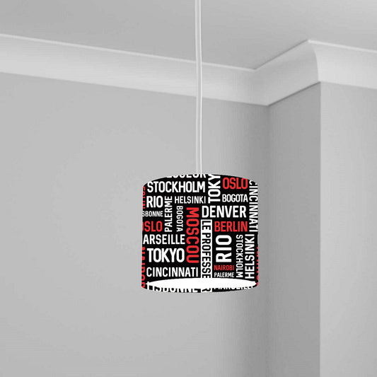 Black and Red City Name Pattern Ceiling Lampshade Lightshade for Nursery - 20cm x 18.5cm