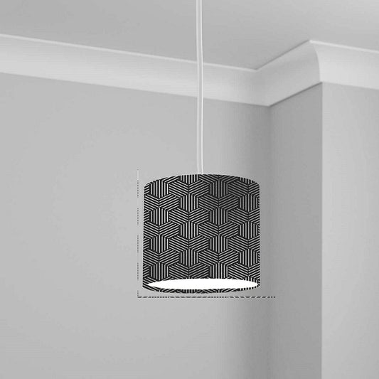 Black and White Geometric Hex Pattern Ceiling Lampshade Lightshade for Room - 20cm x 18.5cm