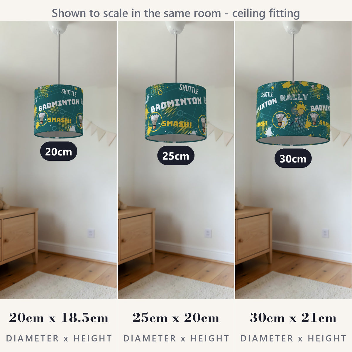 Teal Badminton Smash II lampshade - 20cm x 18.5cm Ceiling - photo 4