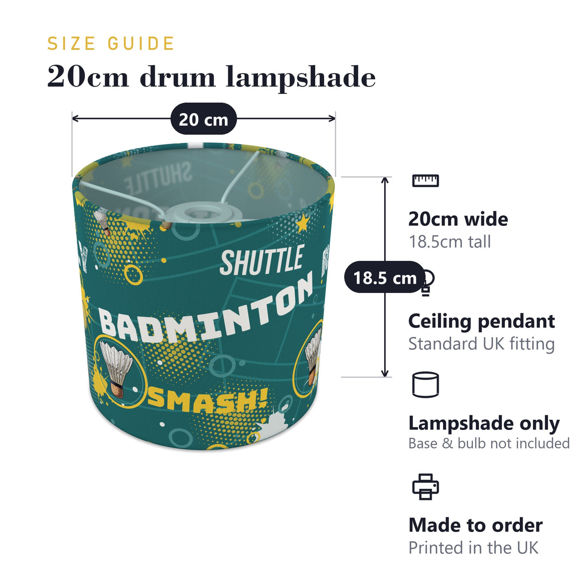 Teal Badminton Smash II lampshade - 20cm x 18.5cm Ceiling - photo 7