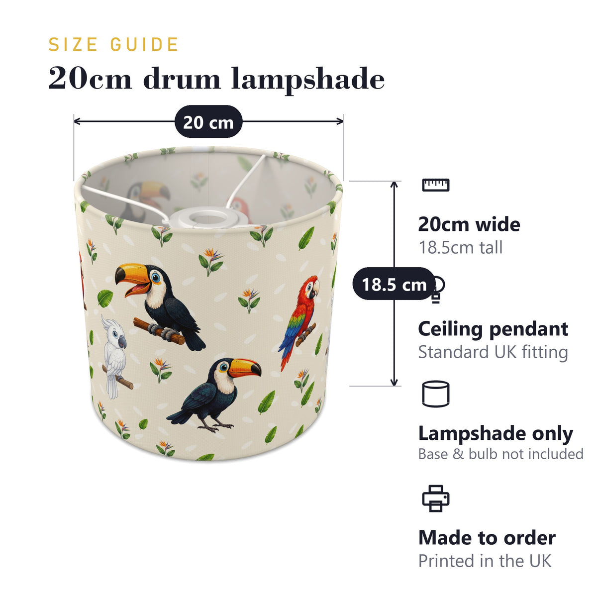 Cream Bird Friends II lampshade - 20cm x 18.5cm Ceiling - photo 7