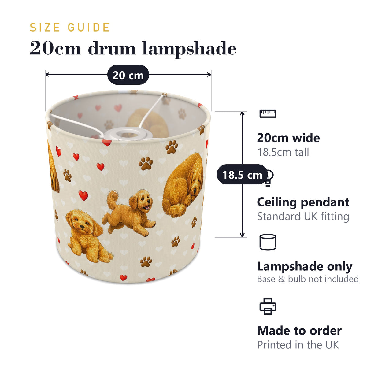Cream Cockapoo Love II lampshade - 20cm x 18.5cm Ceiling - photo 7