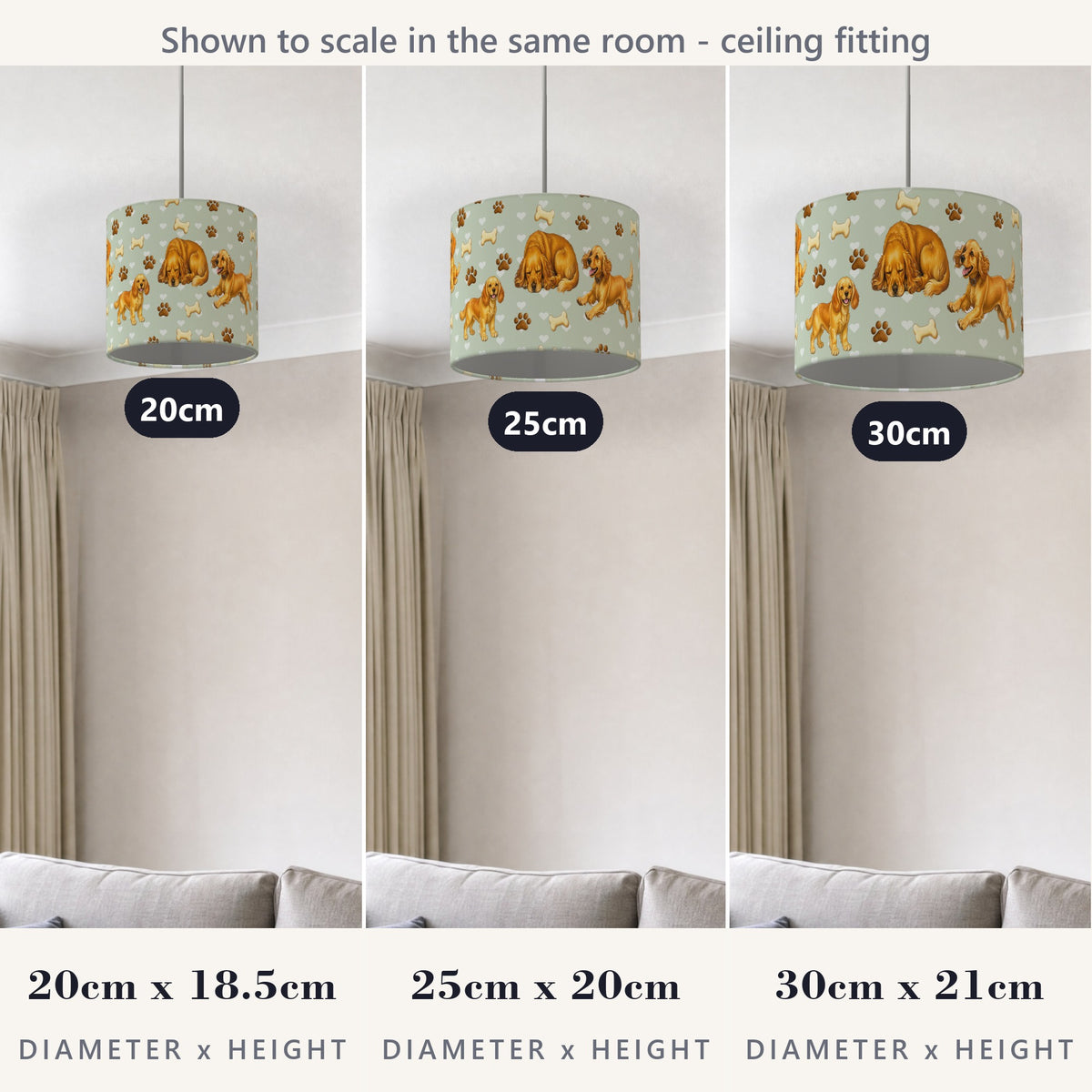 Sage Cocker Spaniel Love II lampshade - 20cm x 18.5cm Ceiling - photo 4