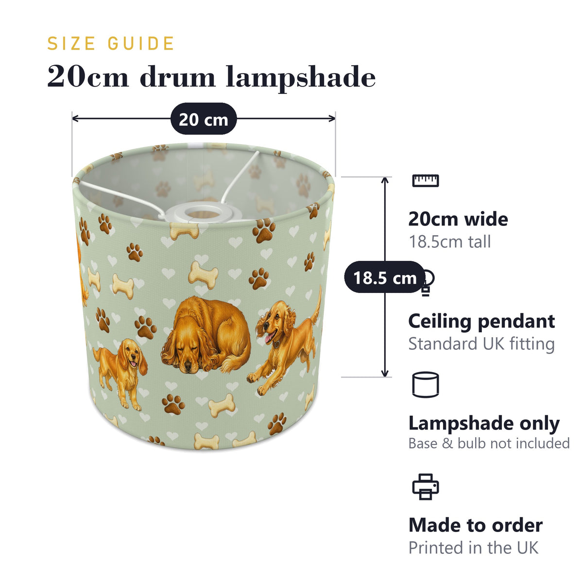 Sage Cocker Spaniel Love II lampshade - 20cm x 18.5cm Ceiling - photo 7