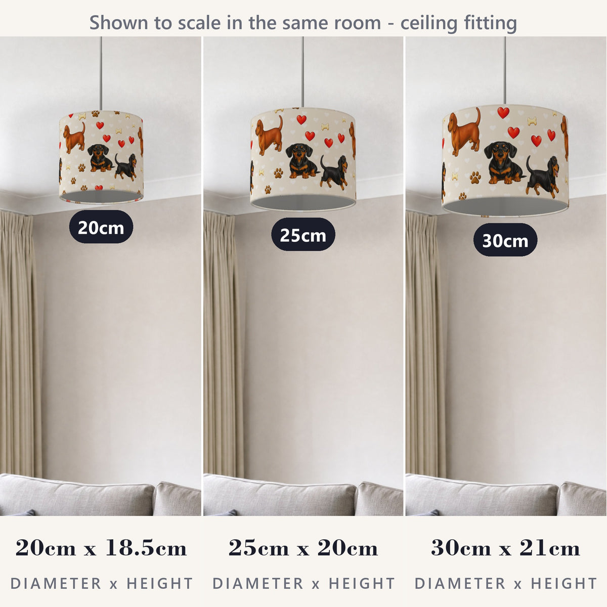 Cream Dachshund Love II lampshade - 20cm x 18.5cm Ceiling - photo 4