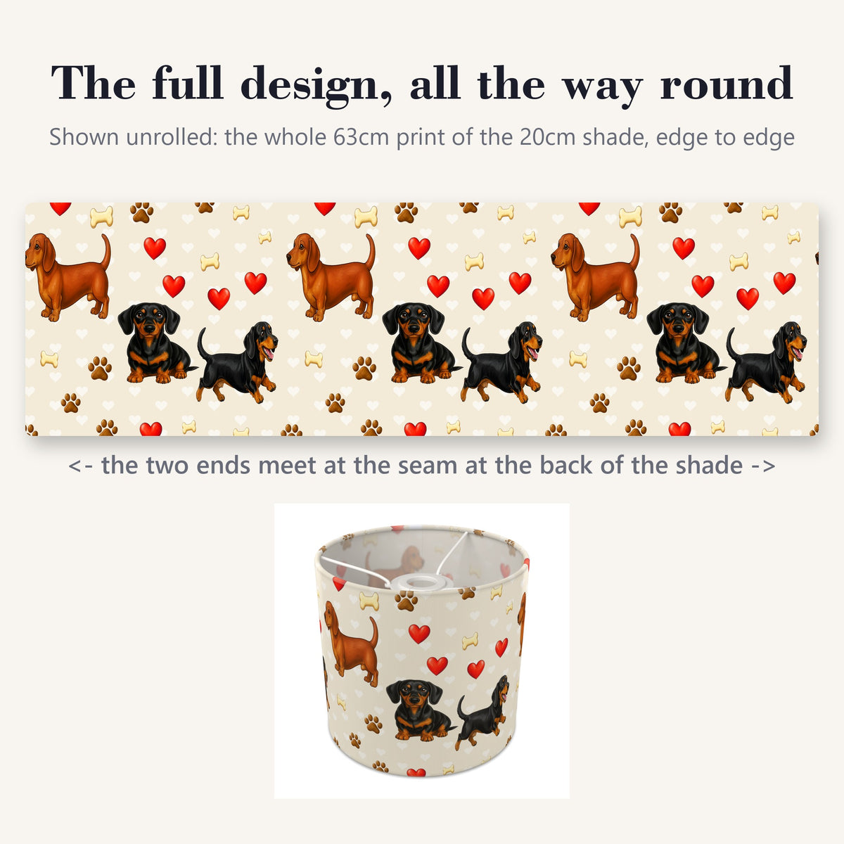 Cream Dachshund Love II lampshade - 20cm x 18.5cm Ceiling - photo 9
