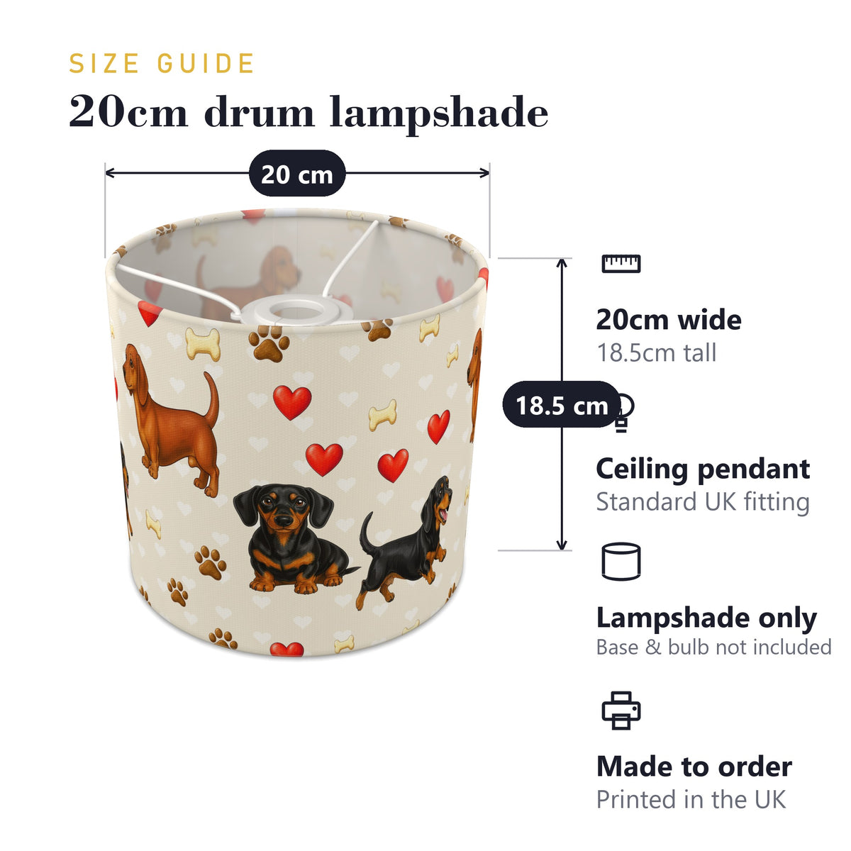 Cream Dachshund Love II lampshade - 20cm x 18.5cm Ceiling - photo 7