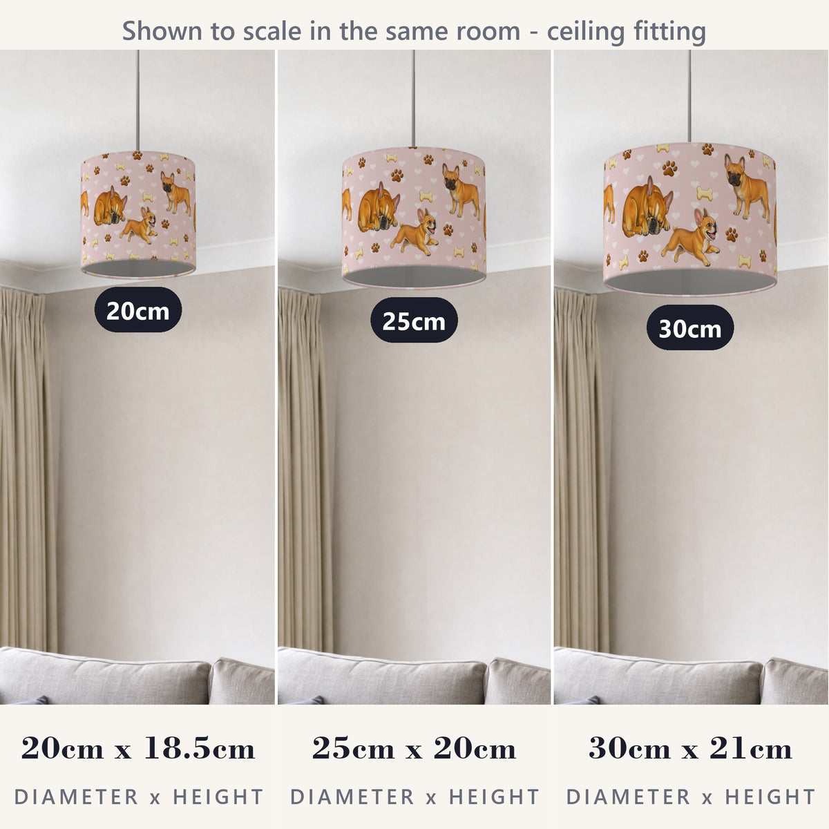 Blush French Bulldog Love II lampshade - 20cm x 18.5cm Ceiling - photo 4