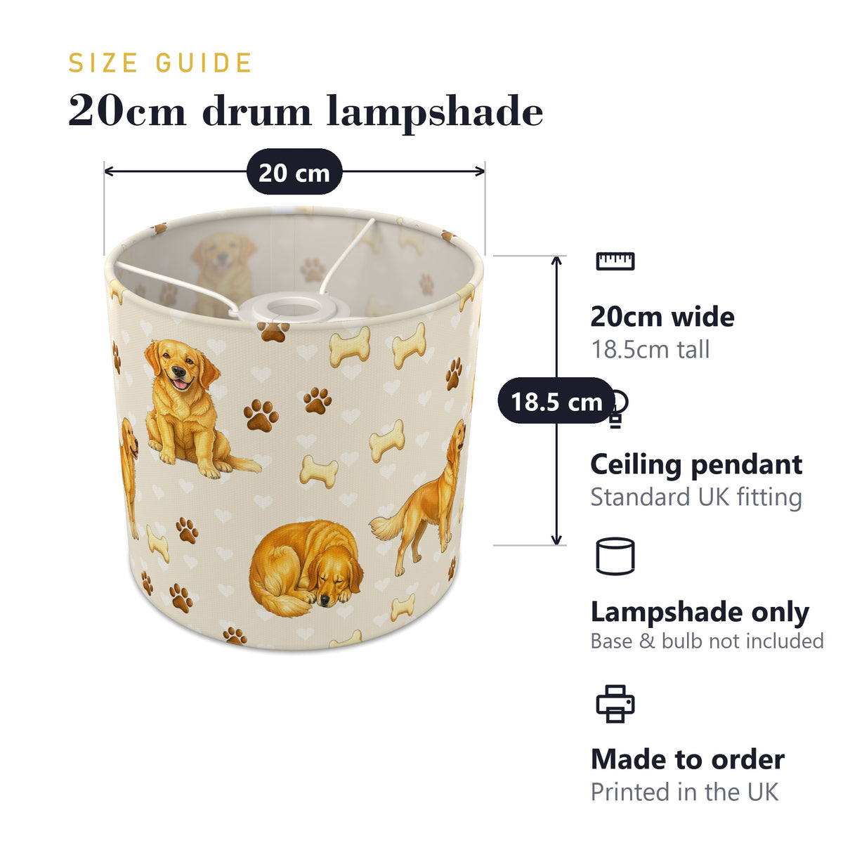 Cream Golden Retriever Love II lampshade - 20cm x 18.5cm Ceiling - photo 7