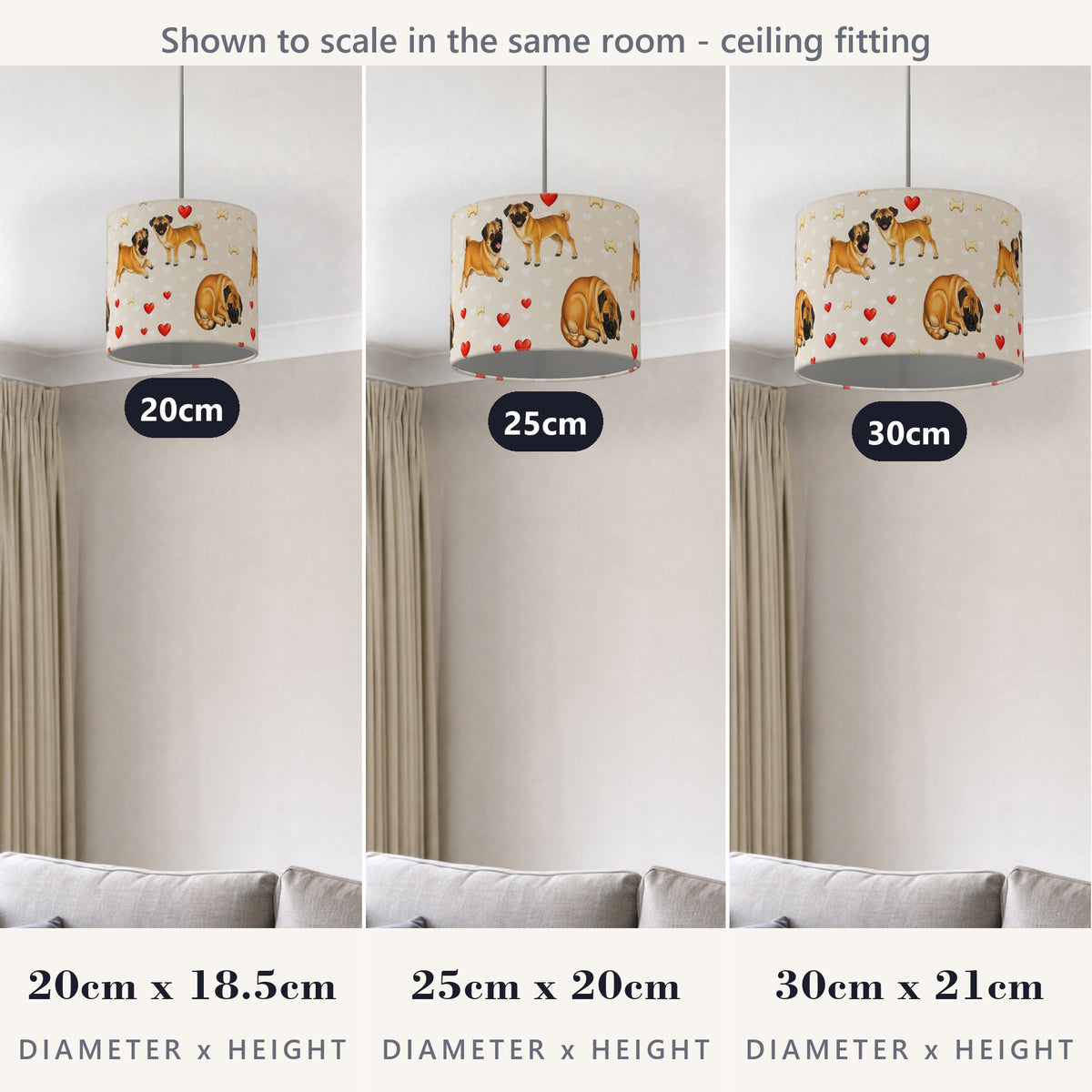 Cream Pug Love II lampshade - 20cm x 18.5cm Ceiling - photo 4