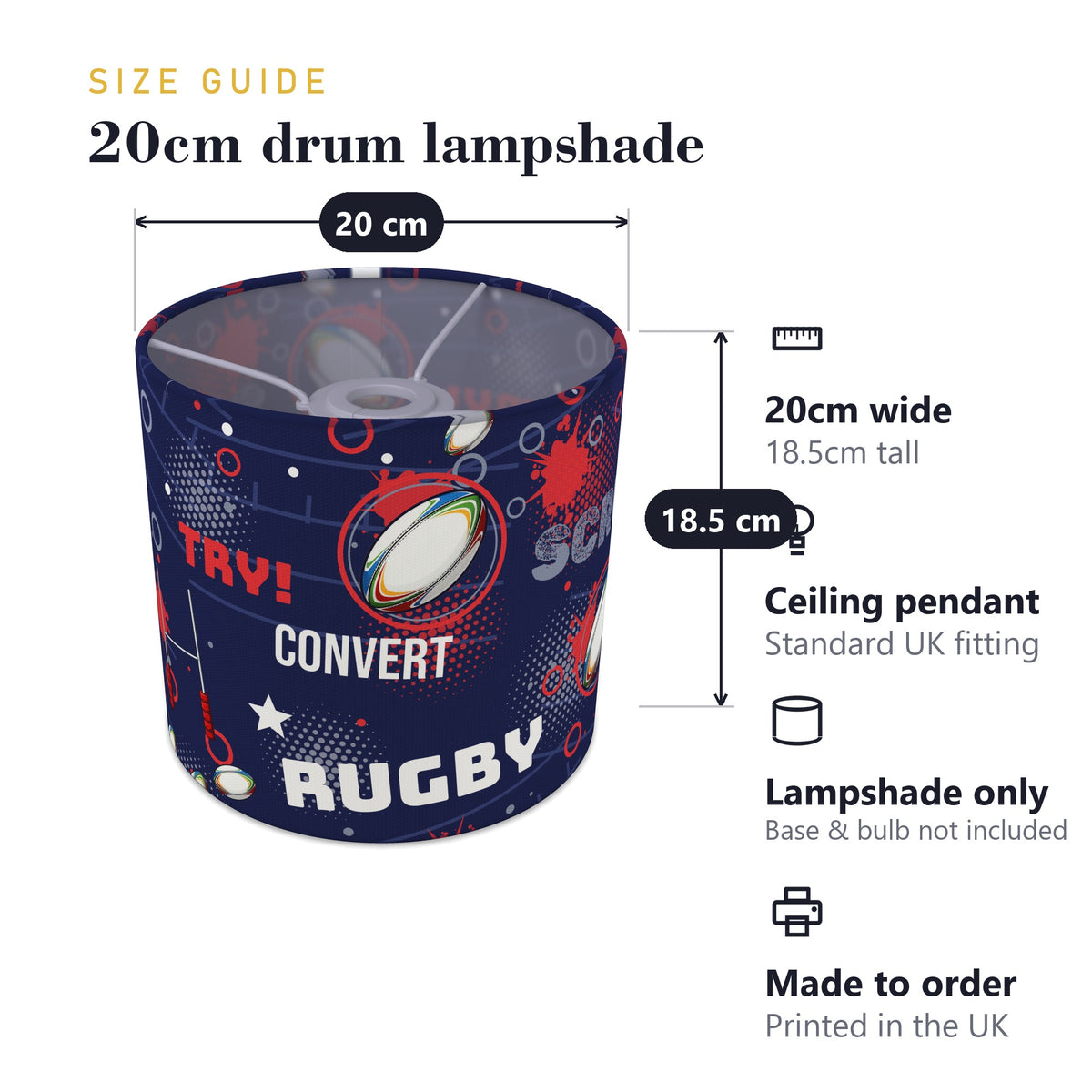 Navy Rugby Crazy II lampshade - 20cm x 18.5cm Ceiling - photo 7