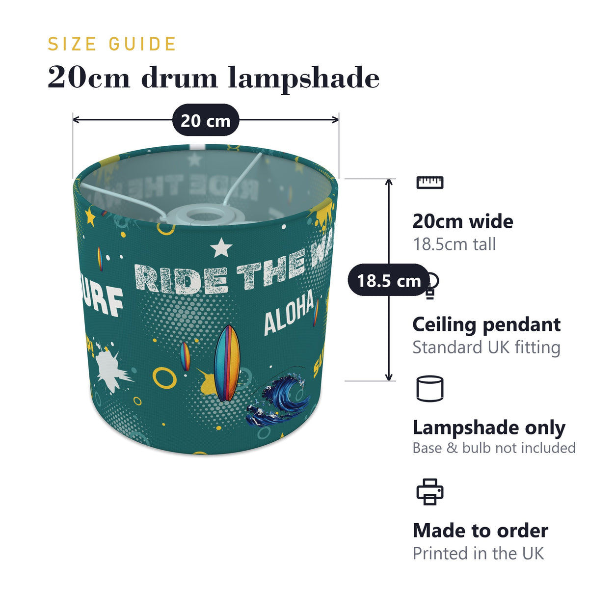 Teal Surf's Up II lampshade - 20cm x 18.5cm Ceiling - photo 7