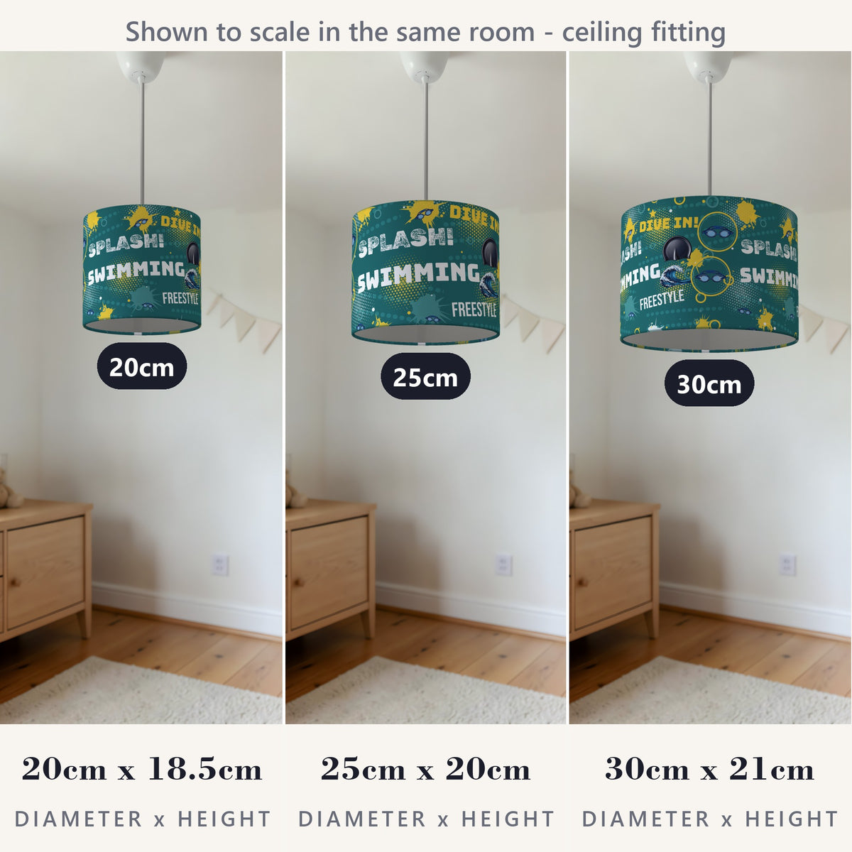Teal Splash Swimming II lampshade - 20cm x 18.5cm Ceiling - photo 4