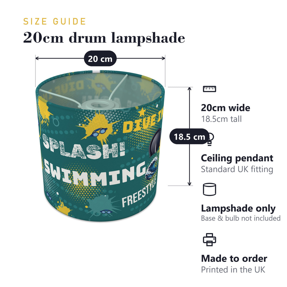 Teal Splash Swimming II lampshade - 20cm x 18.5cm Ceiling - photo 7