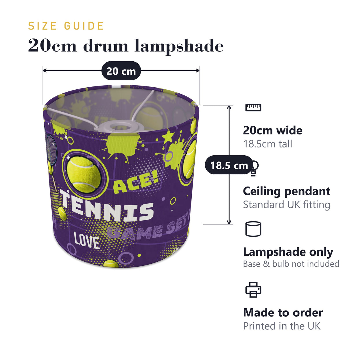 Purple Tennis Ace II lampshade - 20cm x 18.5cm Ceiling - photo 7