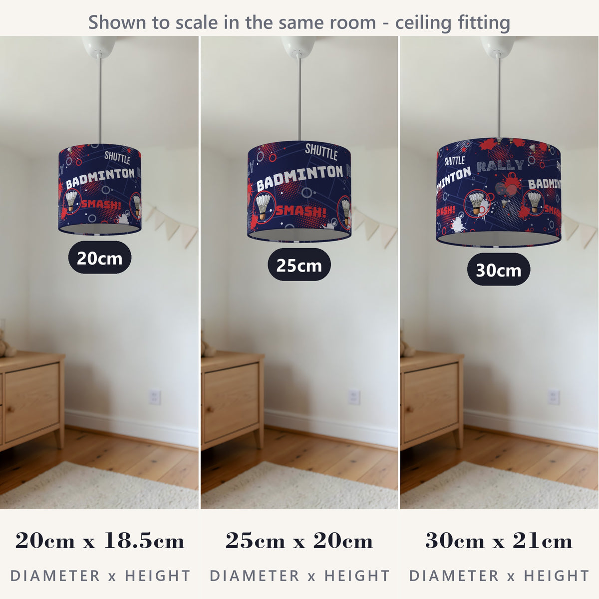 Navy Badminton Smash II lampshade - 20cm x 18.5cm Ceiling - photo 4