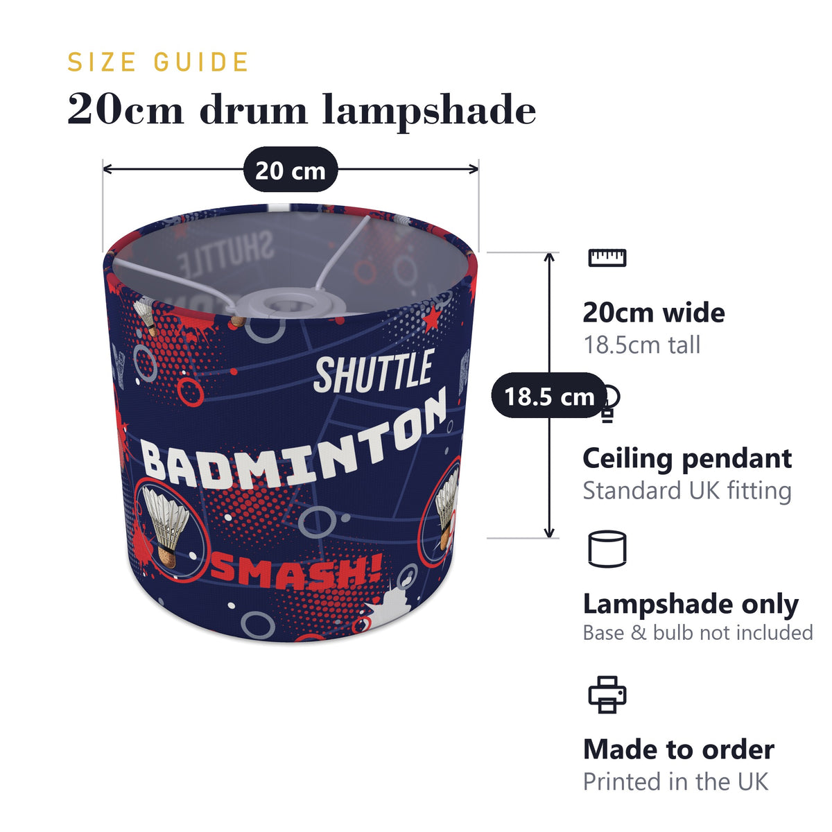 Navy Badminton Smash II lampshade - 20cm x 18.5cm Ceiling - photo 7