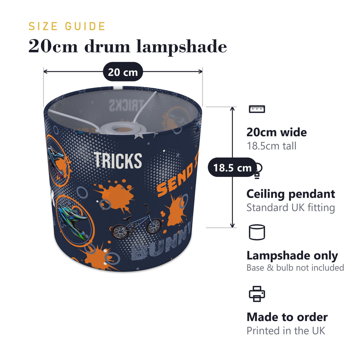 Navy And Orange BMX II lampshade - 20cm x 18.5cm Ceiling - photo 7