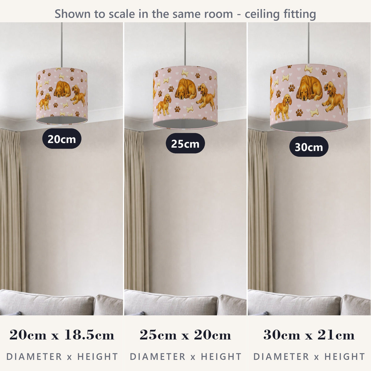 Blush Cocker Spaniel Love II lampshade - 20cm x 18.5cm Ceiling - photo 4