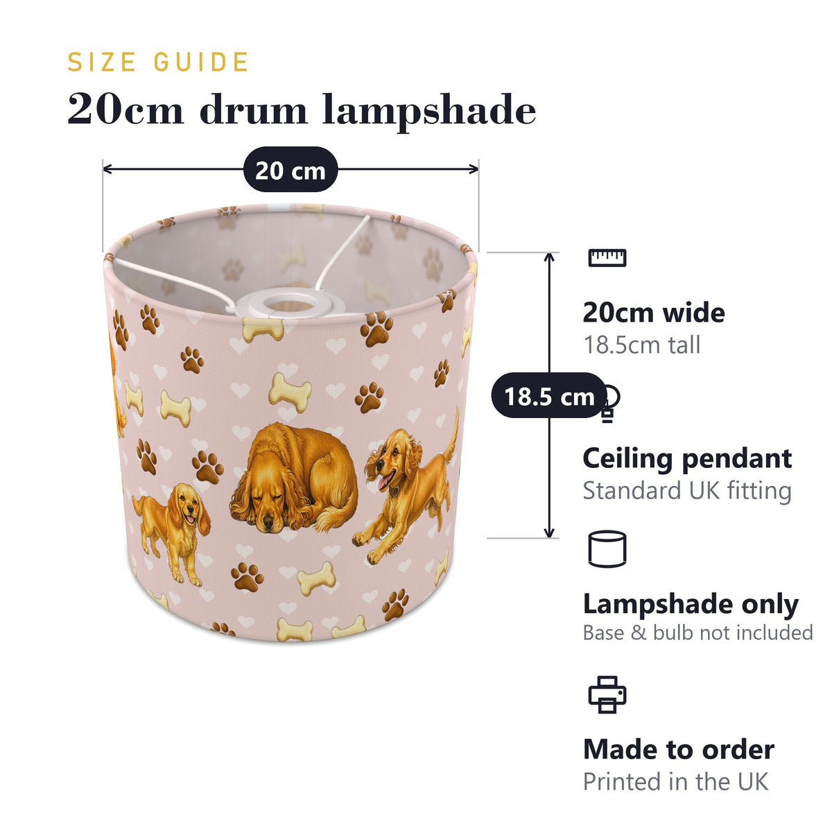 Blush Cocker Spaniel Love II lampshade - 20cm x 18.5cm Ceiling - photo 7