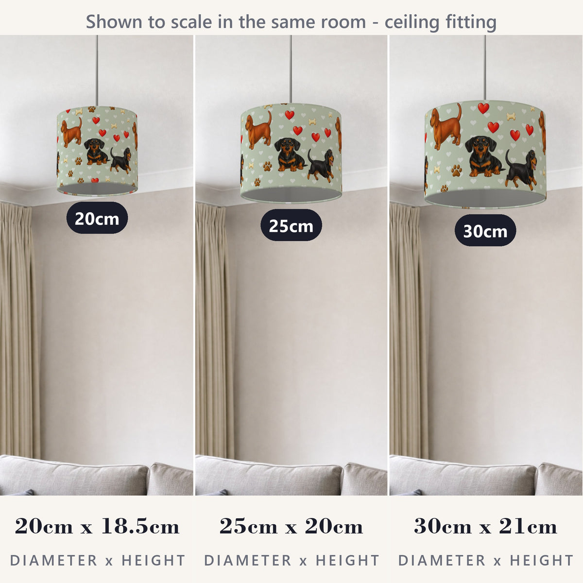 Sage Dachshund Love II lampshade - 20cm x 18.5cm Ceiling - photo 4